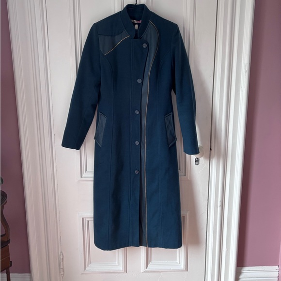 Women’s Vintage Arwa Made in Syria Wool Leather Long Zip Button Front Coat 42 (6 - Picture 2 of 14